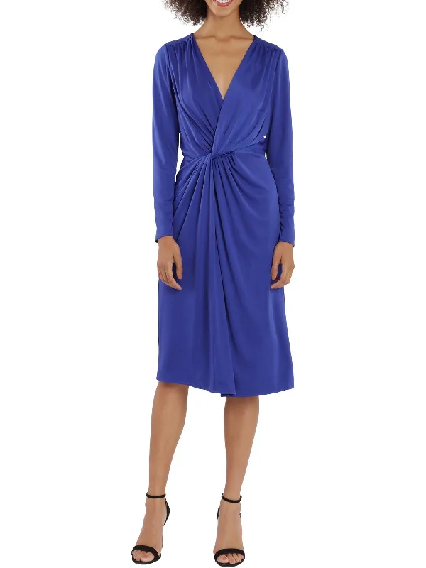 Womens Gathered Mid Calf Wrap Dress Long unclassified dresses