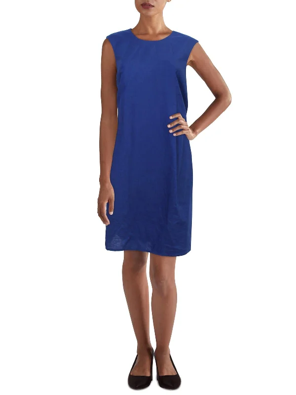Womens Linen Blend V Neck Shift Dress Boho unclassified dresses
