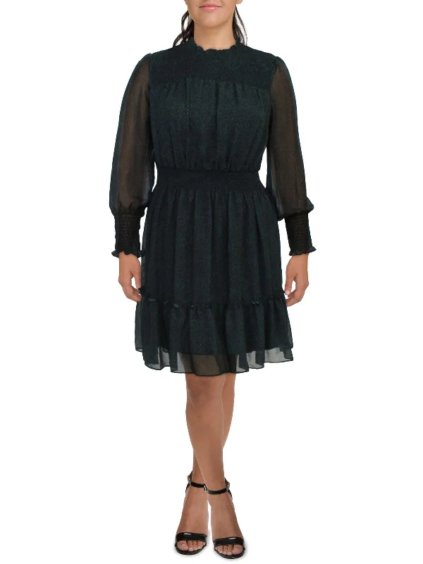 Womens Printed Smocked Fit & Flare Dress Discounted unclassified dresses
