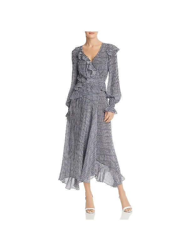 Womens Ruffled Check Wrap Dress Stylish unclassified dresses