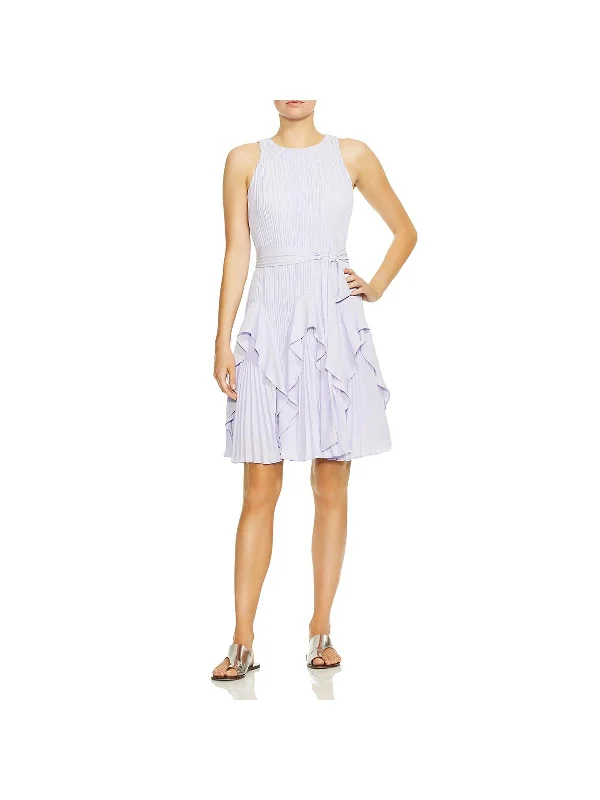 Womens Ruffled Round Neck Shift Dress Petite unclassified dresses