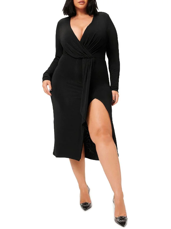 Womens Shimmer Front Slit Wrap Dress Open-back unclassified dresses