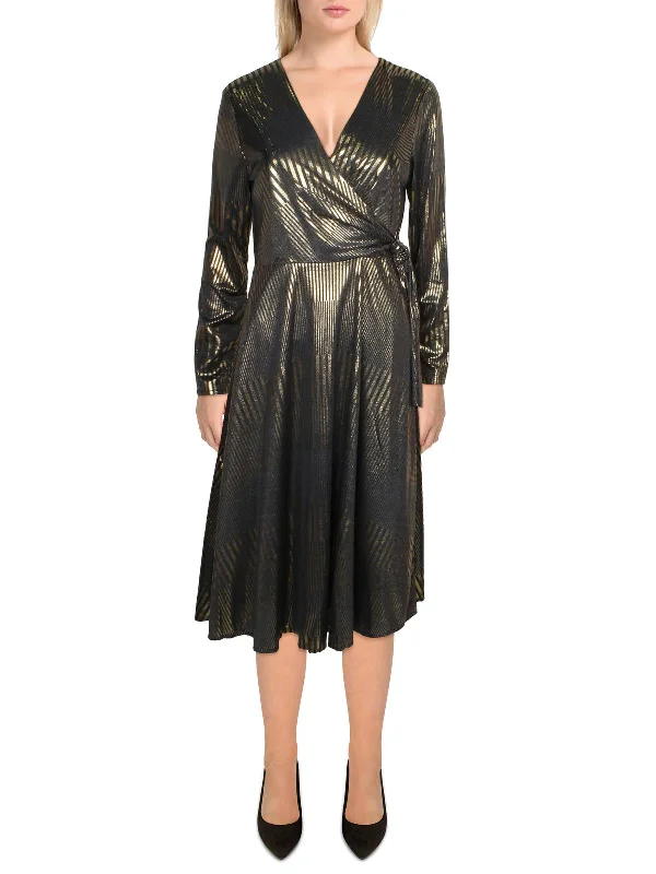 Womens Striped V-Neck Wrap Dress Knitted unclassified dresses