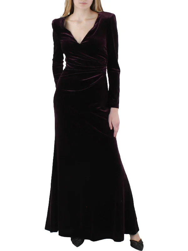 Womens Velvet Gathered Evening Dress Denim unclassified dresses